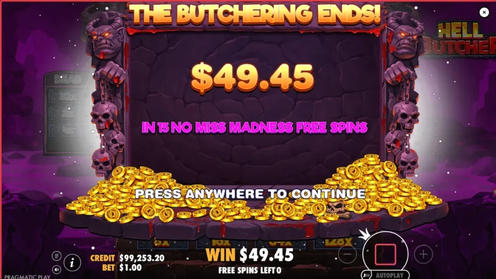 Cenário de horror do slot Hell Butcher com símbolos macabros