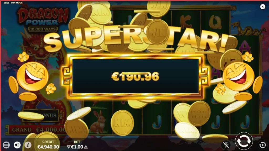 Interface do slot Dragon Power 10,000 Ways com tema asiático e dragões